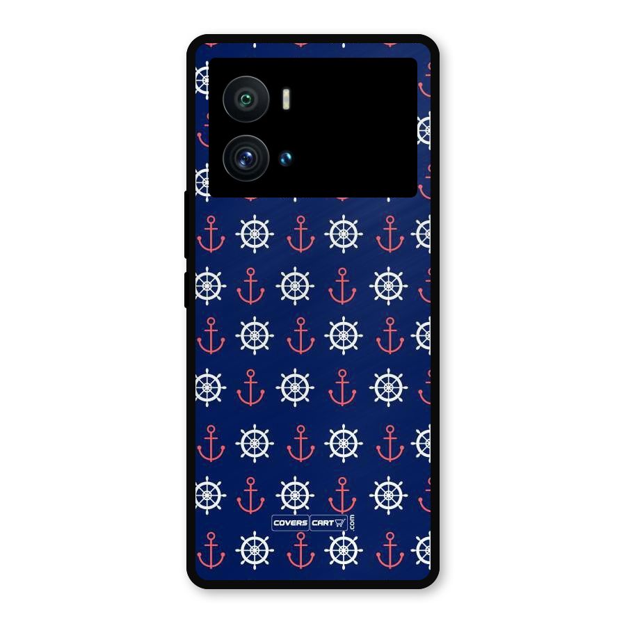Anchor Pattern Blue Metal Back Case for iQOO 9 Pro