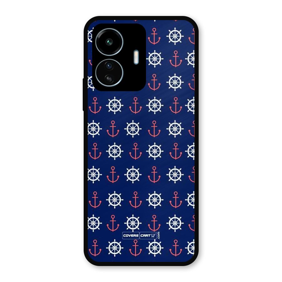 Anchor Pattern Blue Metal Back Case for vivo iQOO Z6 Lite 5G
