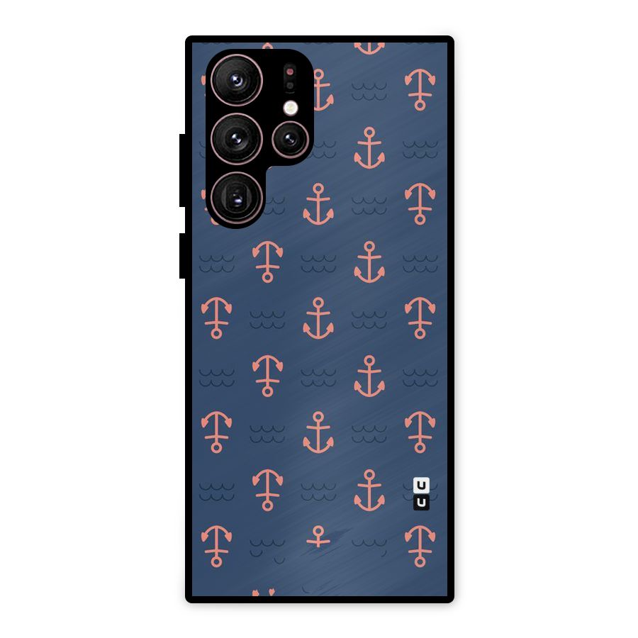 Anchor Sea Blue Metal Back Case for Galaxy S22 Ultra 5G