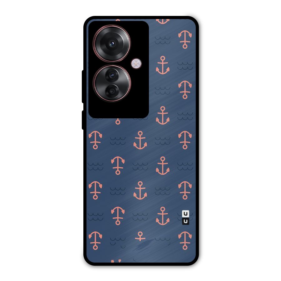 Anchor Sea Blue Metal Back Case for Oppo F25 Pro