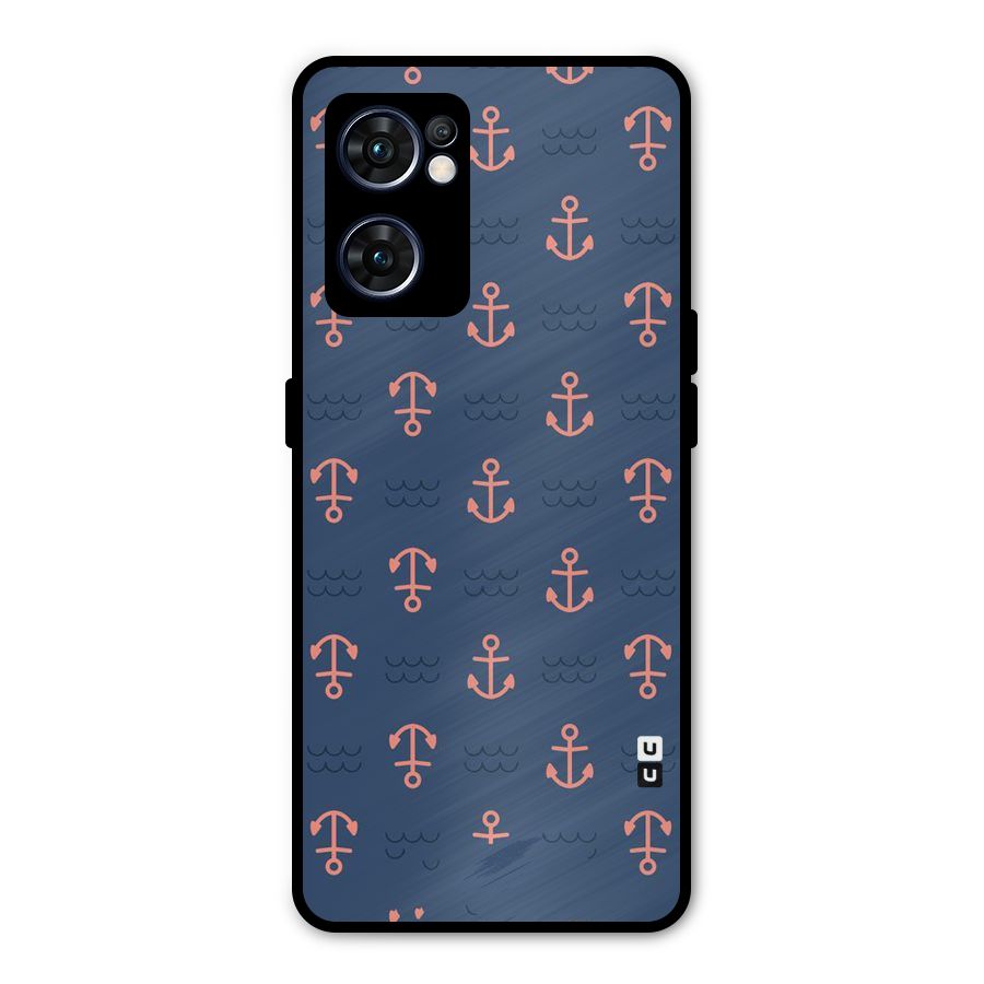 Anchor Sea Blue Metal Back Case for Oppo Reno7 5G