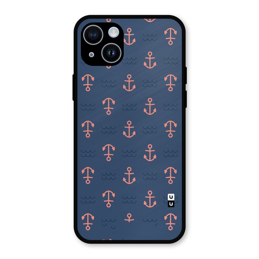 Anchor Sea Blue Metal Back Case for iPhone 14