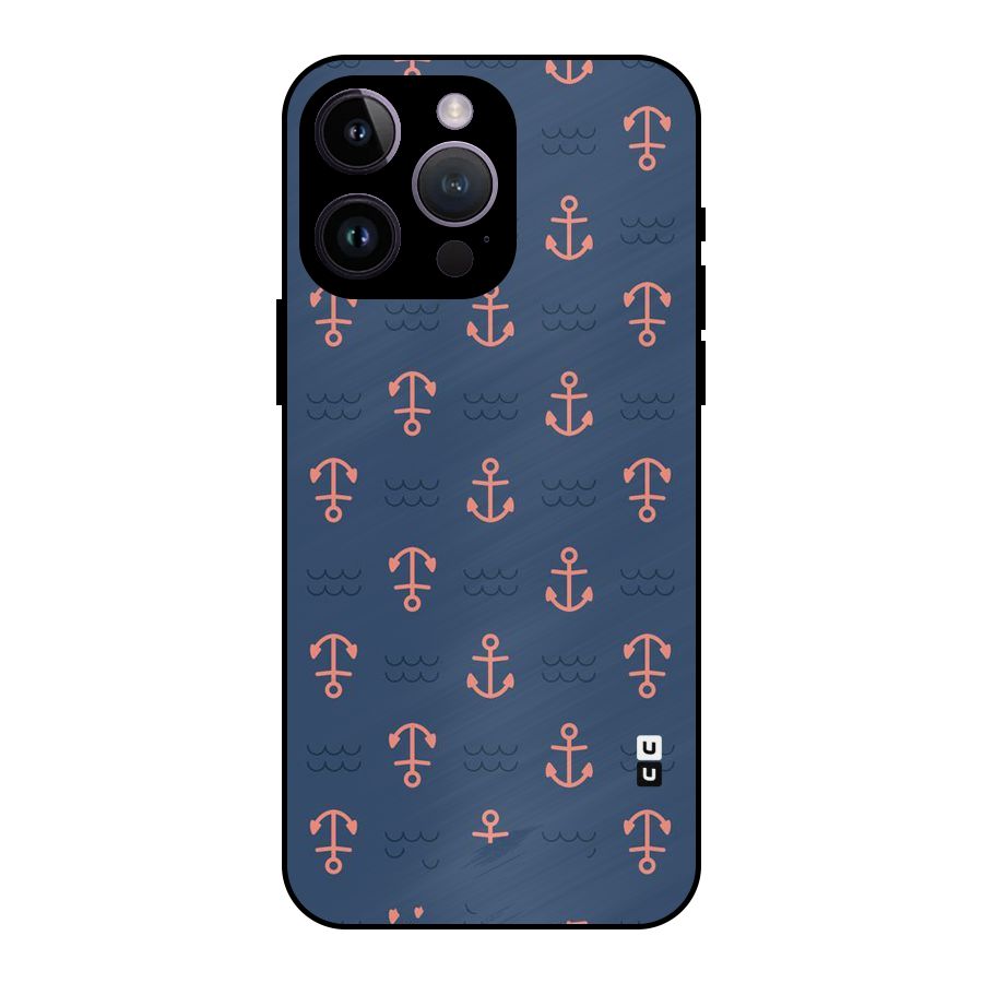 Anchor Sea Blue Metal Back Case for iPhone 14 Pro Max