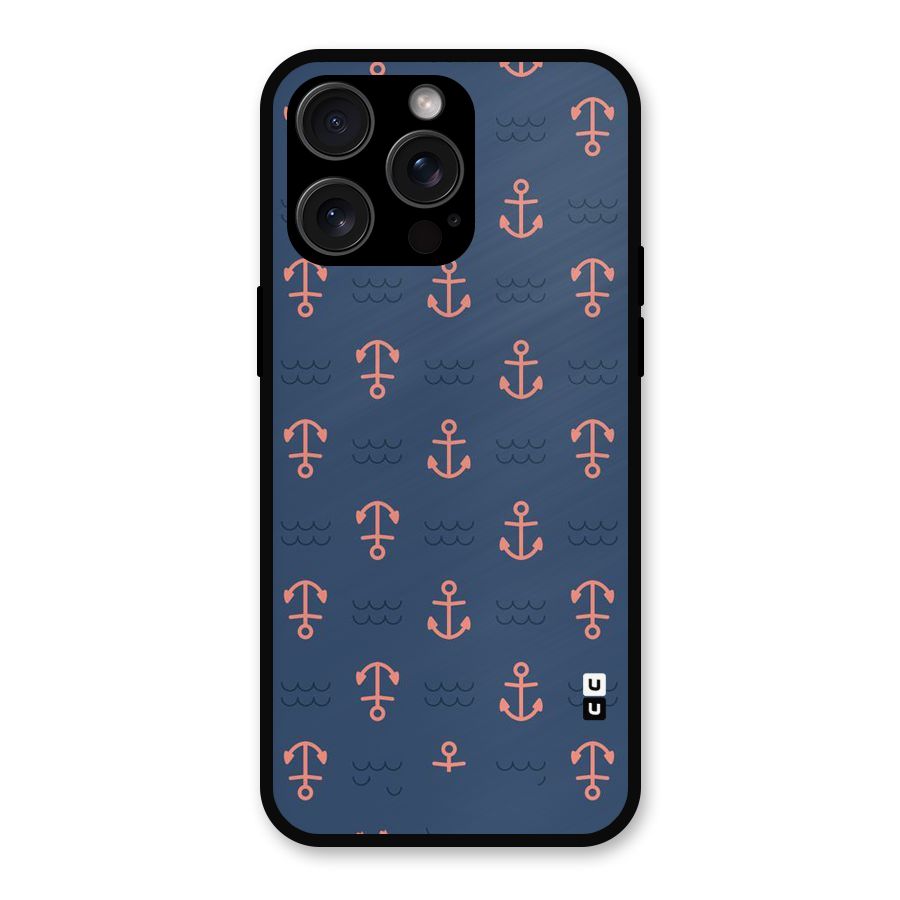 Anchor Sea Blue Metal Back Case for iPhone 15 Pro Max