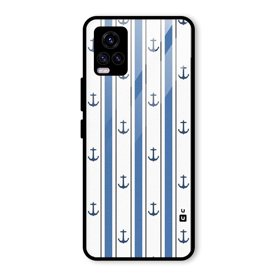 Anchor Stripe Lines Glass Back Case for Vivo V20 2021