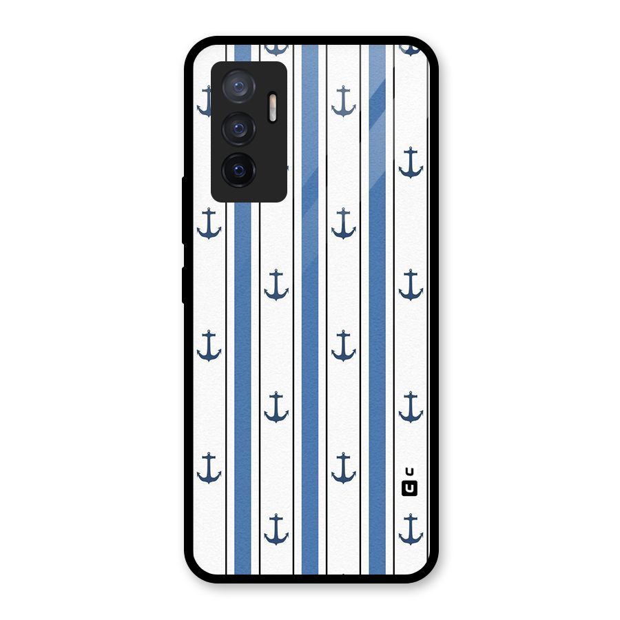 Anchor Stripe Lines Glass Back Case for Vivo V23e