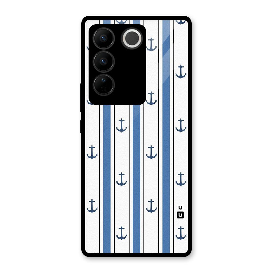 Anchor Stripe Lines Glass Back Case for Vivo V27