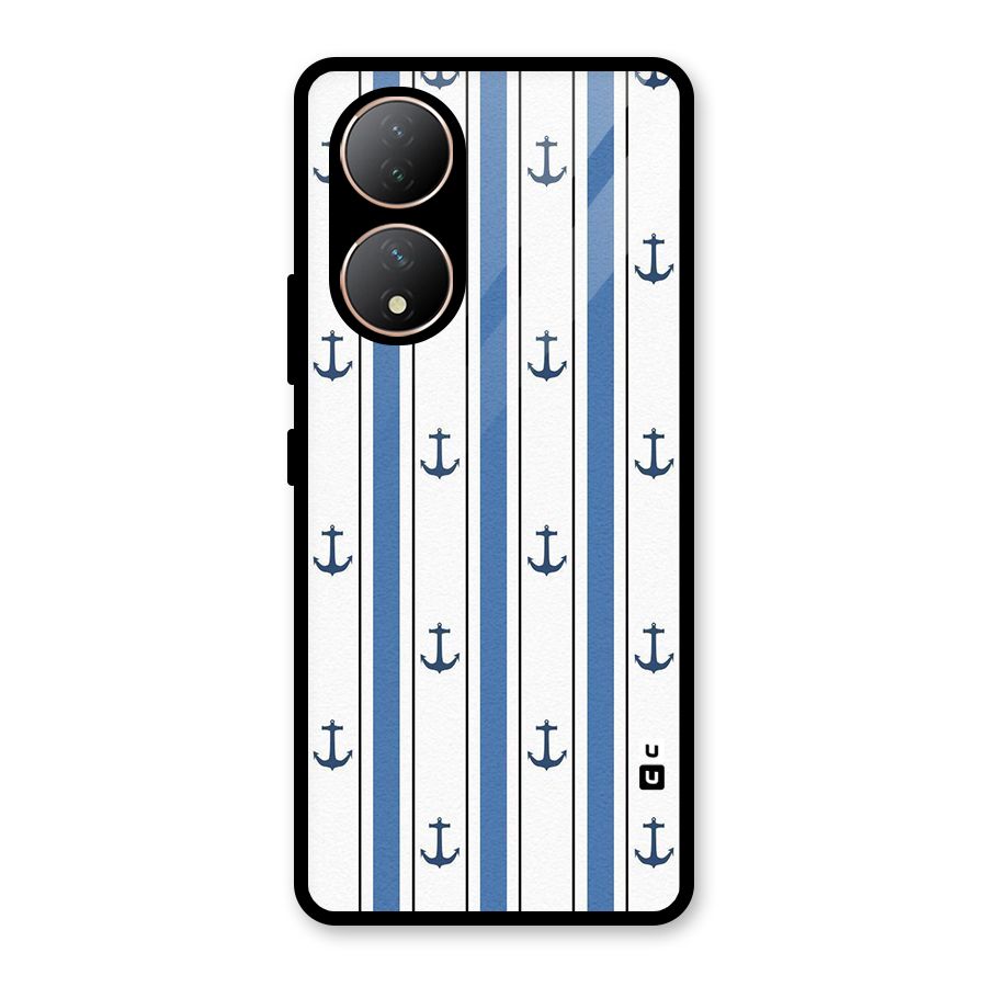 Anchor Stripe Lines Glass Back Case for Vivo Y100A