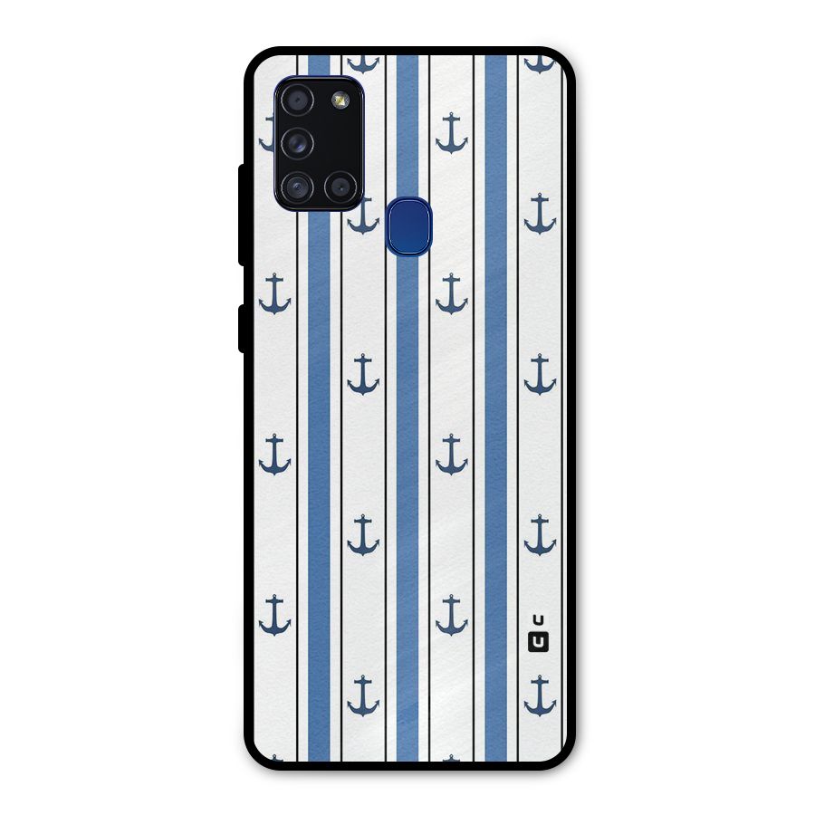 Anchor Stripe Lines Metal Back Case for Galaxy A21s