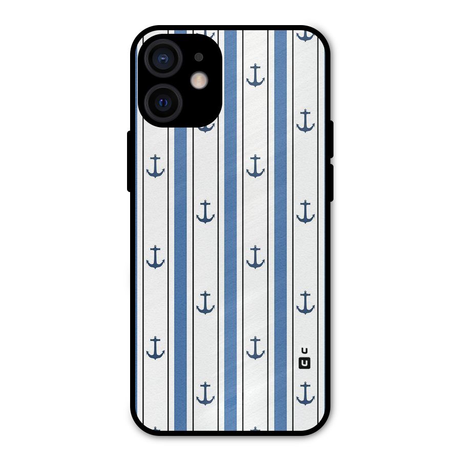 Anchor Stripe Lines Metal Back Case for iPhone 12 Mini