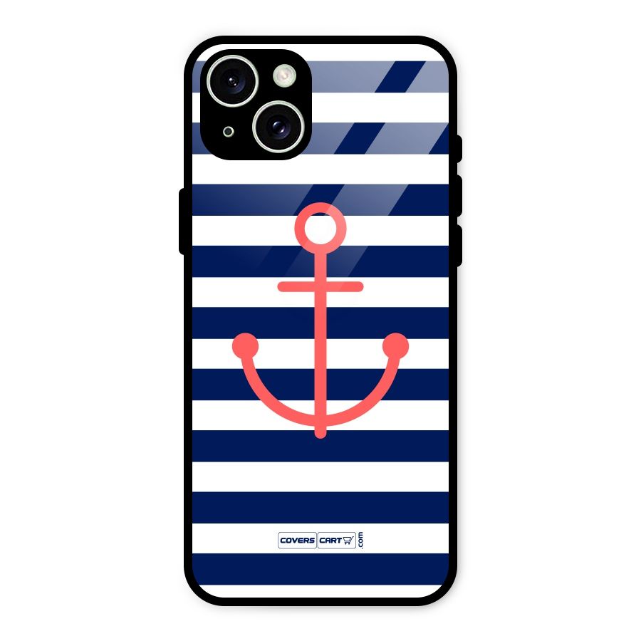 Anchor Stripes Glass Back Case for iPhone 15 Plus