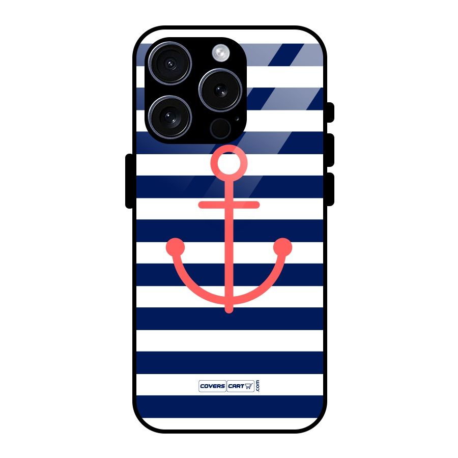 Anchor Stripes Glass Back Case for iPhone 15 Pro