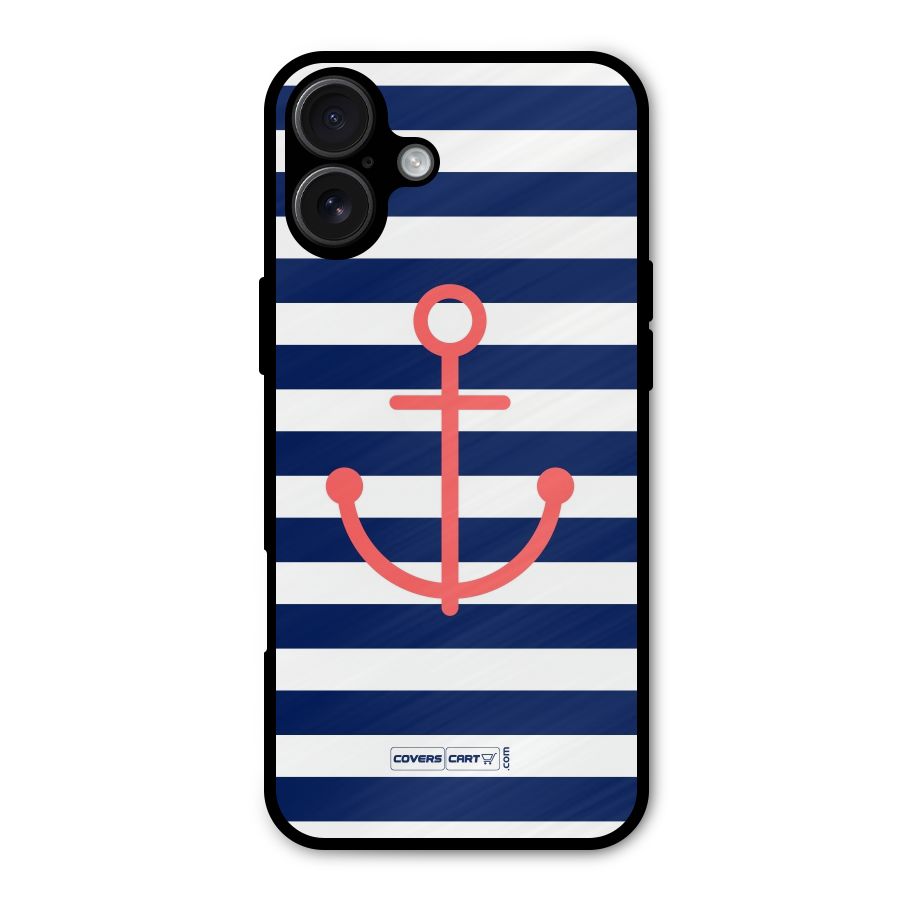 Anchor Stripes Metal Back Case for iPhone 16 Plus