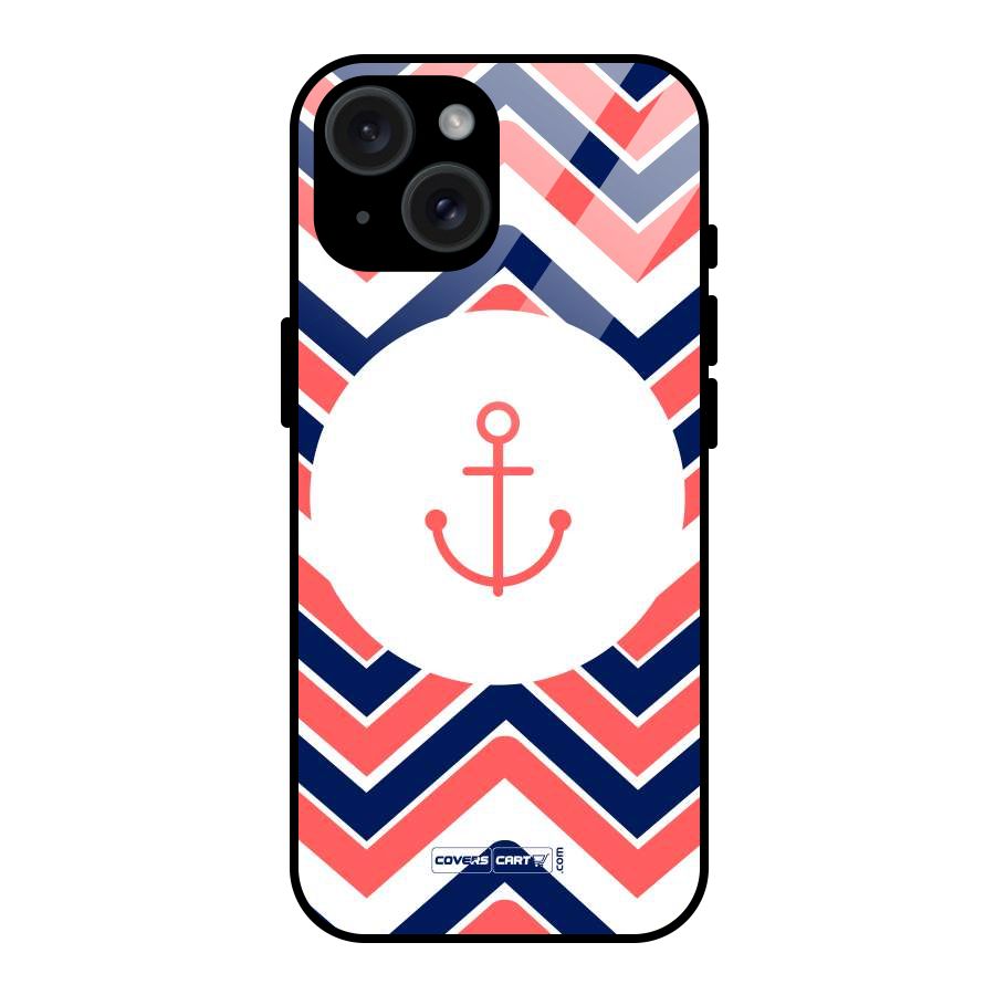 Anchor Zig Zag Glass Back Case for iPhone 15