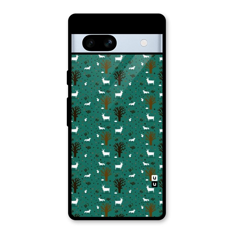Animal Grass Pattern Glass Back Case for Google Pixel 7a
