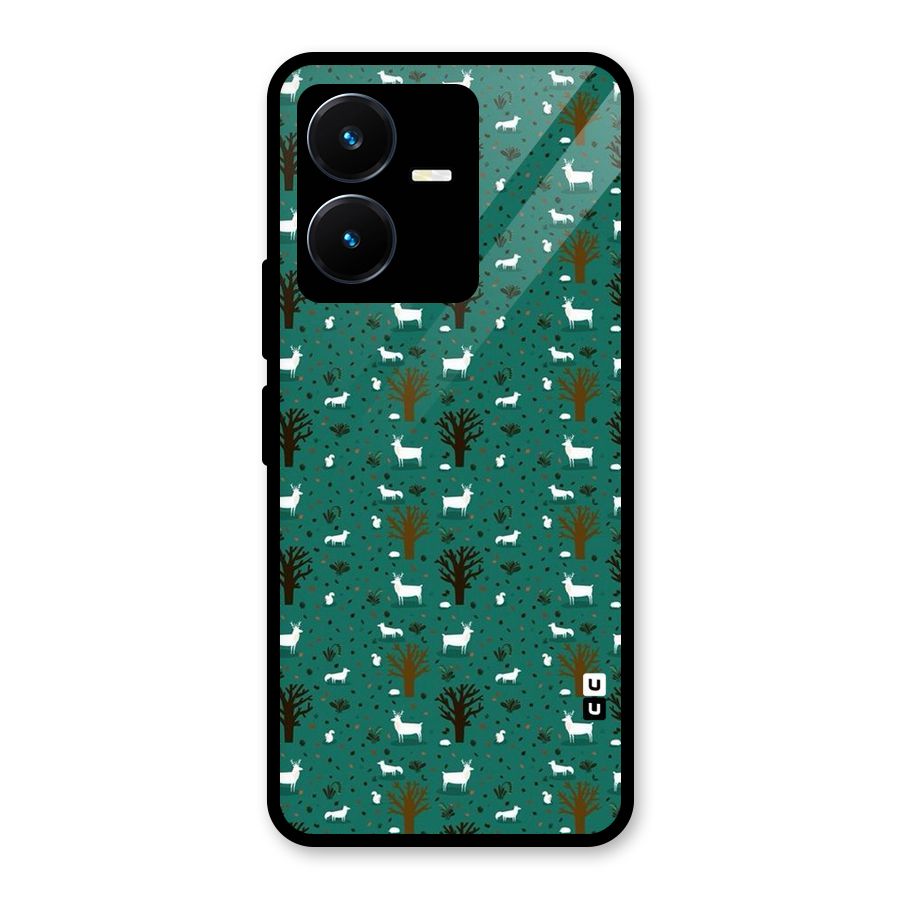 Animal Grass Pattern Glass Back Case for Vivo Y22s