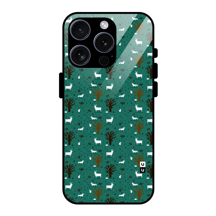 Animal Grass Pattern Glass Back Case for iPhone 15 Pro