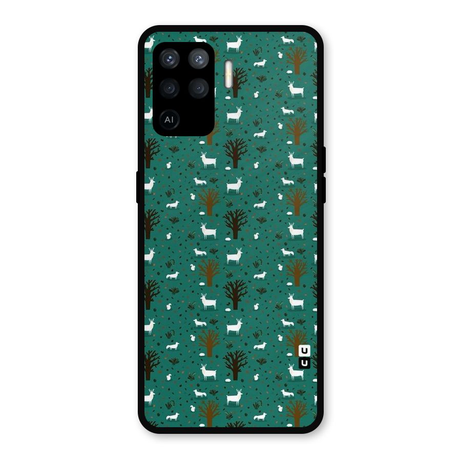 Animal Grass Pattern Metal Back Case for Oppo F19 Pro