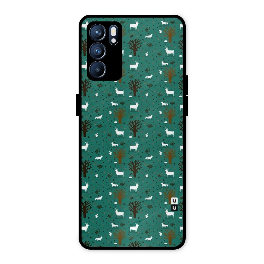 Animal Grass Pattern Metal Back Case for Oppo Reno6 5G