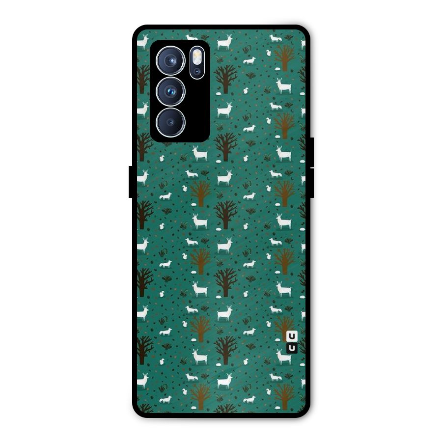 Animal Grass Pattern Metal Back Case for Oppo Reno6 Pro 5G