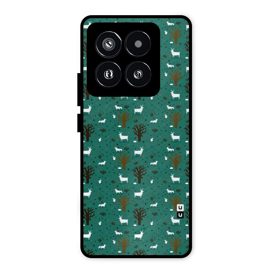 Animal Grass Pattern Metal Back Case for Xiaomi 14 Pro