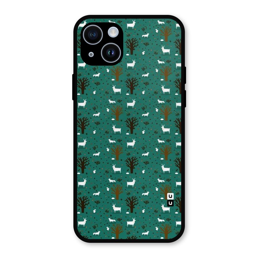 Animal Grass Pattern Metal Back Case for iPhone 14