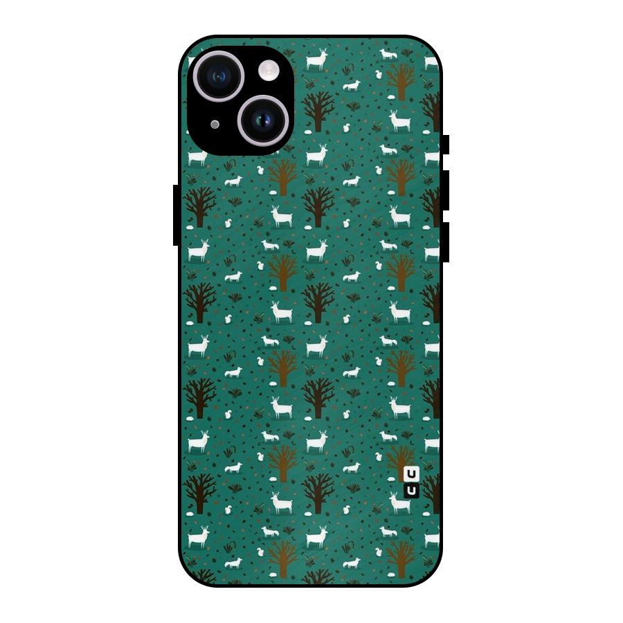Animal Grass Pattern Metal Back Case for iPhone 14 Plus