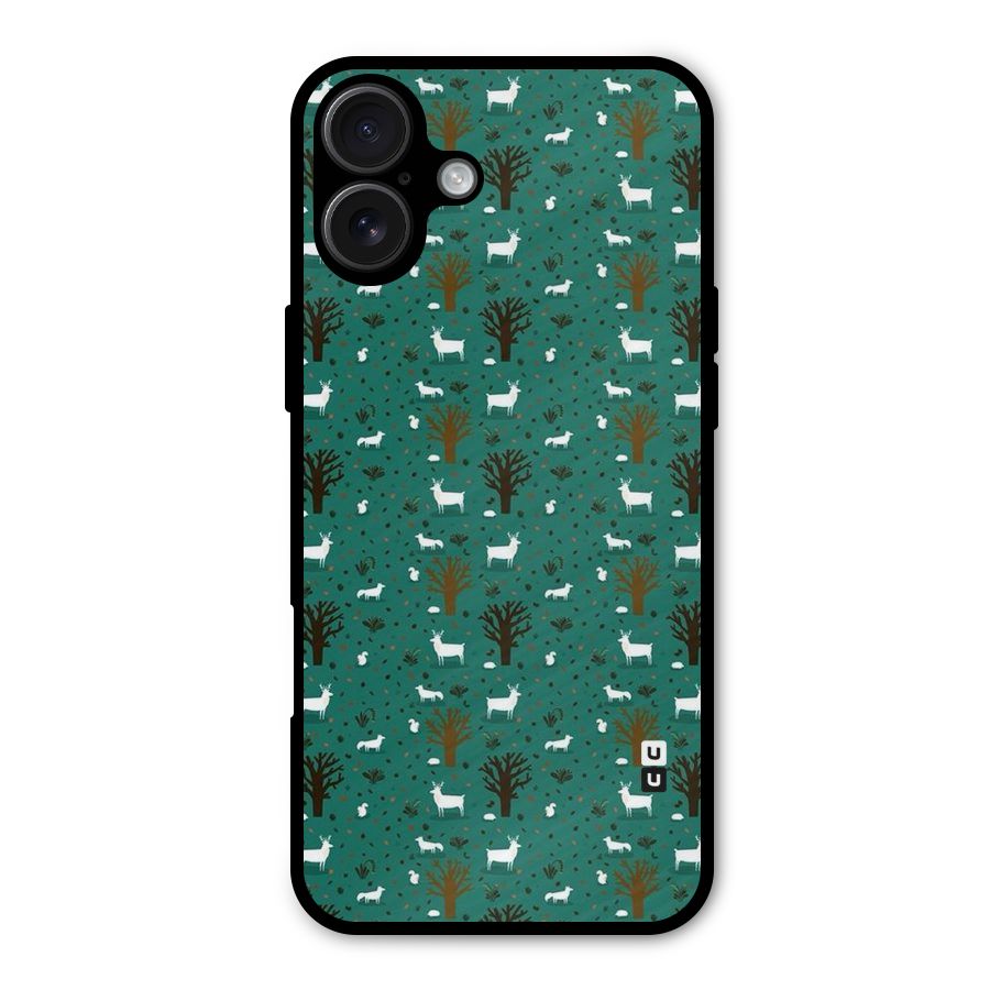 Animal Grass Pattern Metal Back Case for iPhone 16 Plus