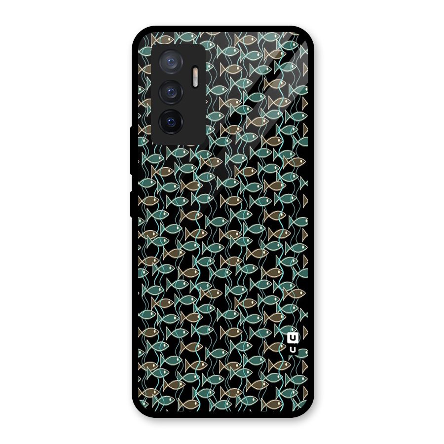 Animated Fishes Art Pattern Glass Back Case for Vivo V23e