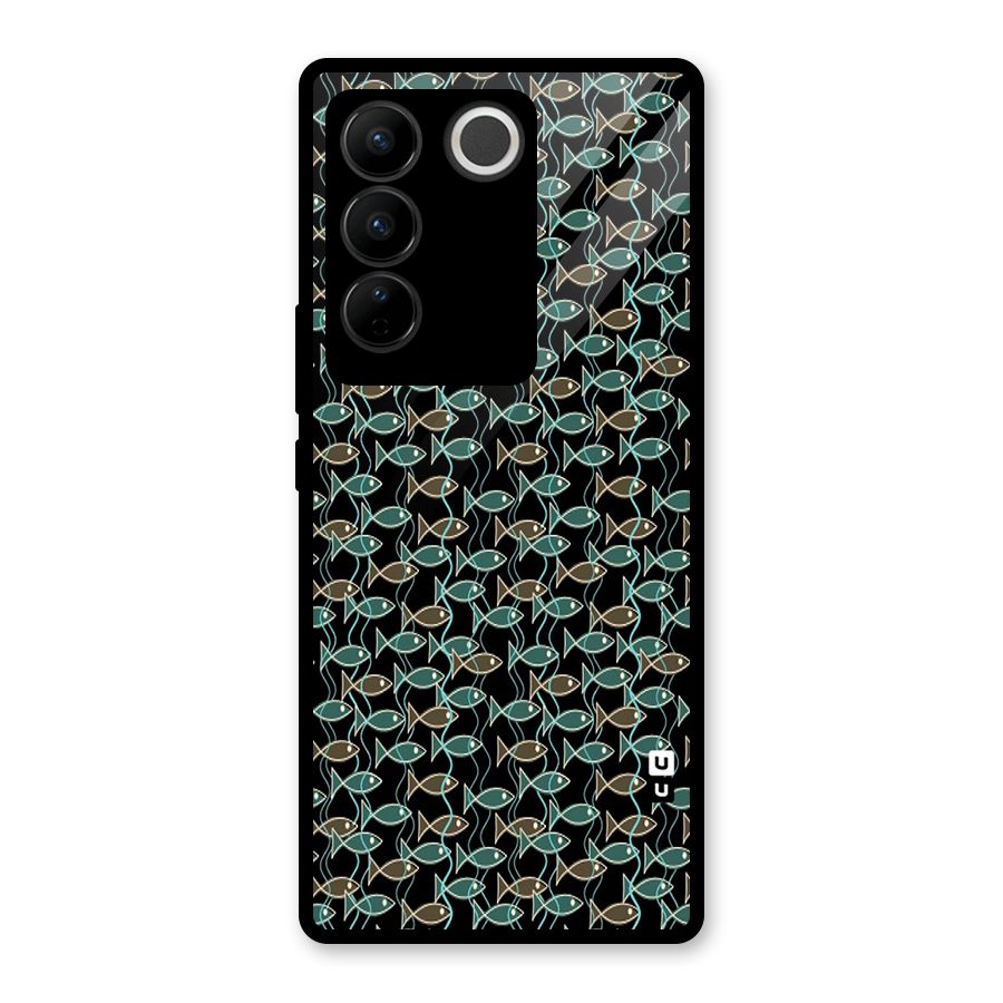Animated Fishes Art Pattern Glass Back Case for Vivo V27 Pro