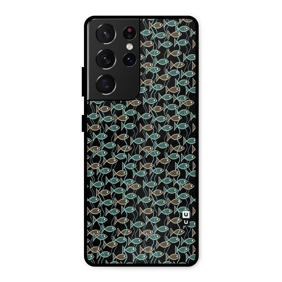 Animated Fishes Art Pattern Metal Back Case for Galaxy S21 Ultra 5G