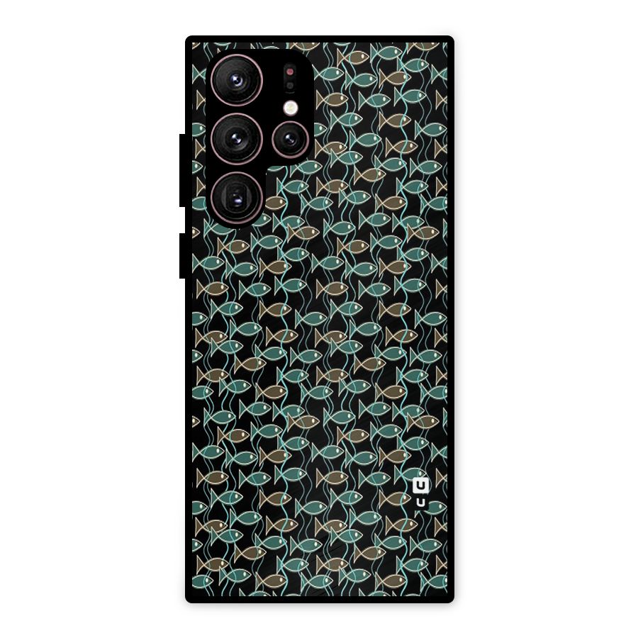Animated Fishes Art Pattern Metal Back Case for Galaxy S22 Ultra 5G