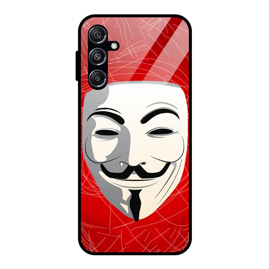 Anonymous Mask Abstract Glass Back Case for Galaxy M34 5G