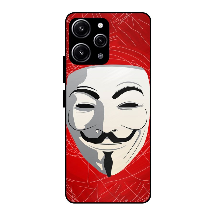 Anonymous Mask Abstract Glass Back Case for Redmi 12 4G