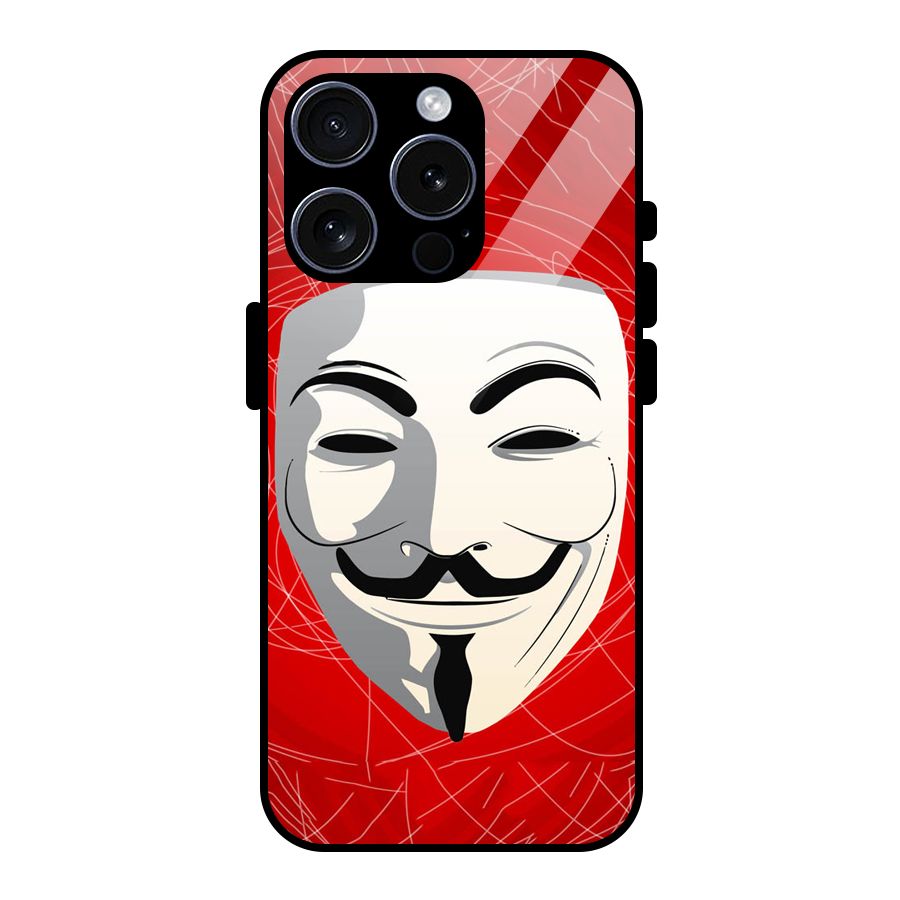 Anonymous Mask Abstract Glass Back Case for iPhone 15 Pro