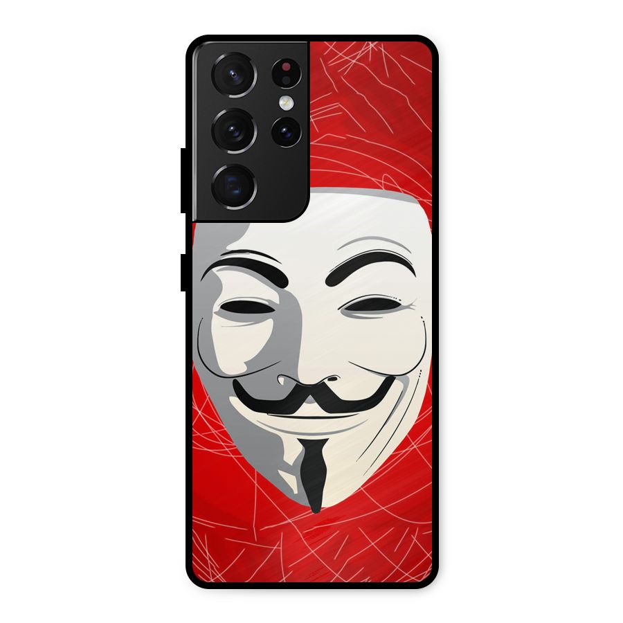 Anonymous Mask Abstract Metal Back Case for Galaxy S21 Ultra 5G