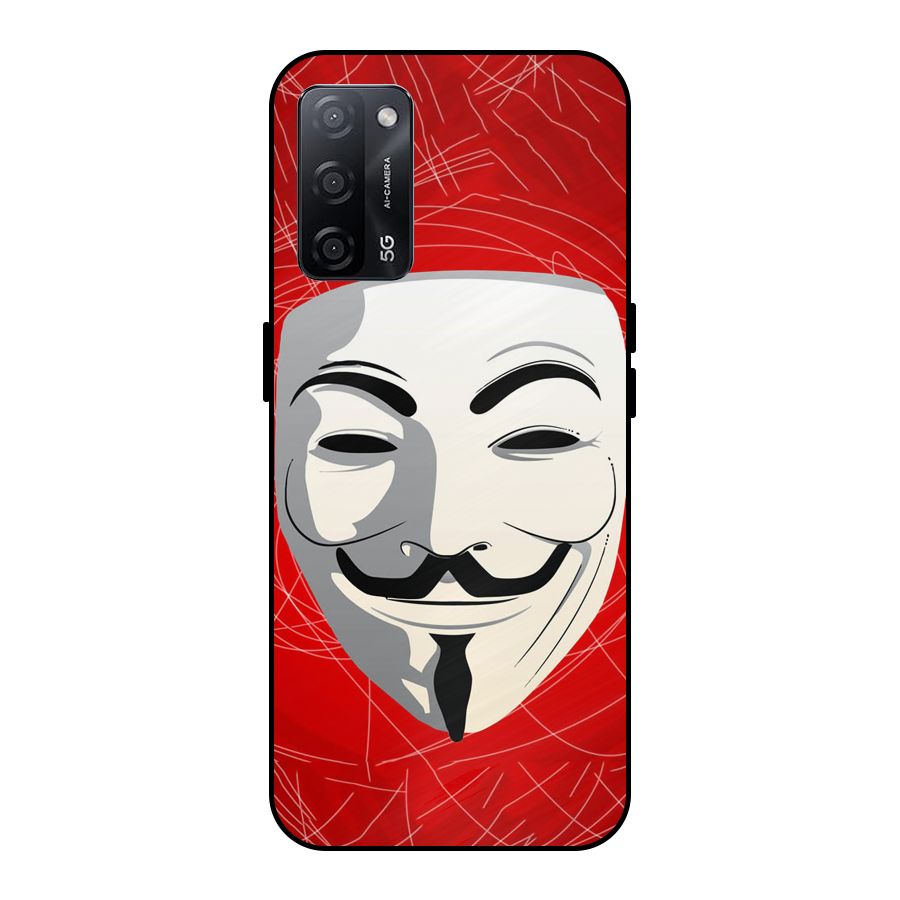 Anonymous Mask Abstract Metal Back Case for Oppo A53s 5G