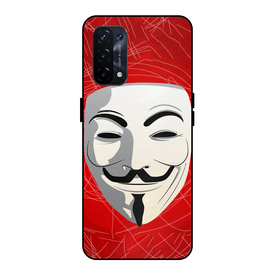 Anonymous Mask Abstract Metal Back Case for Oppo A74 5G