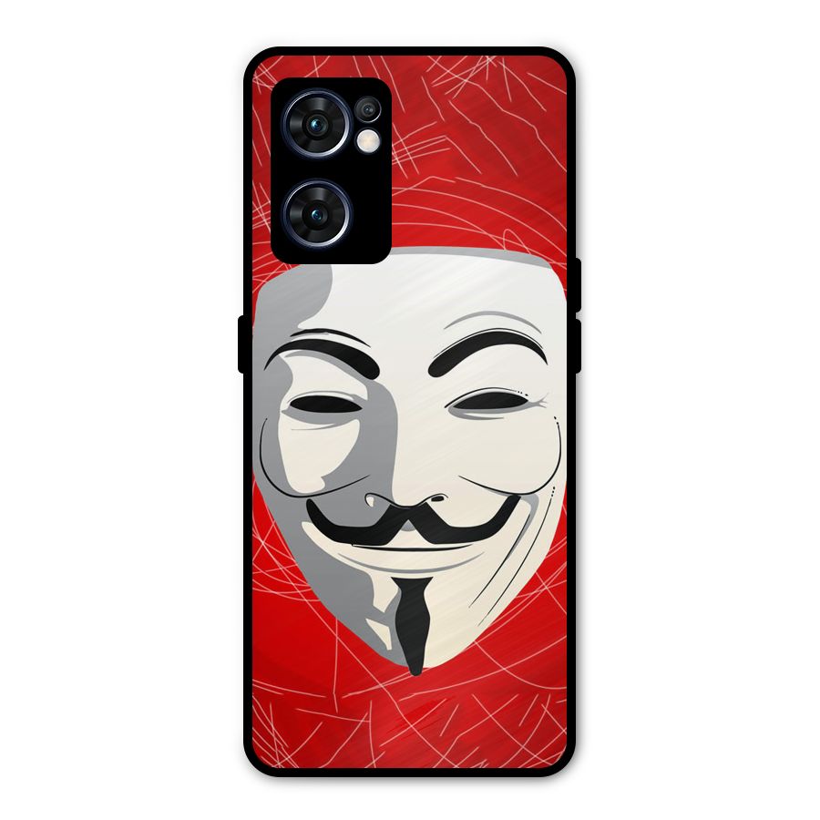 Anonymous Mask Abstract Metal Back Case for Oppo Reno7 5G