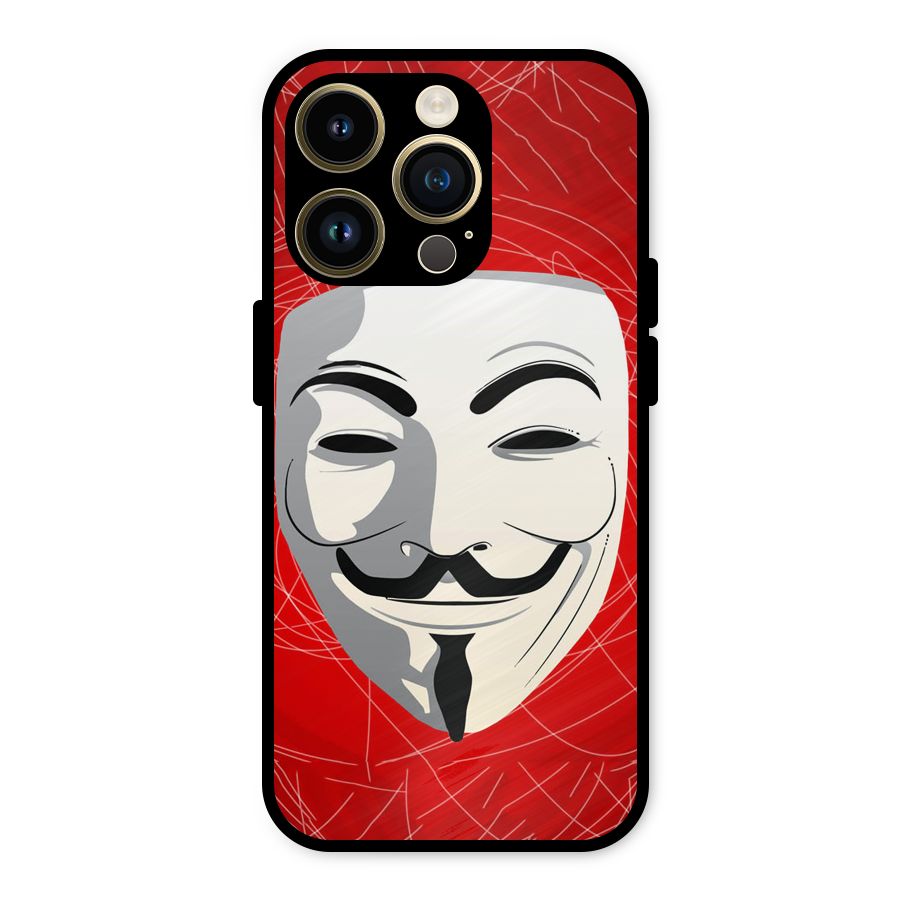 Anonymous Mask Abstract Metal Back Case for iPhone 14 Pro