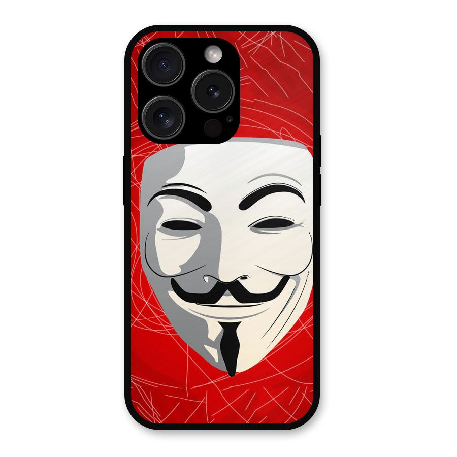 Anonymous Mask Abstract Metal Back Case for iPhone 15 Pro
