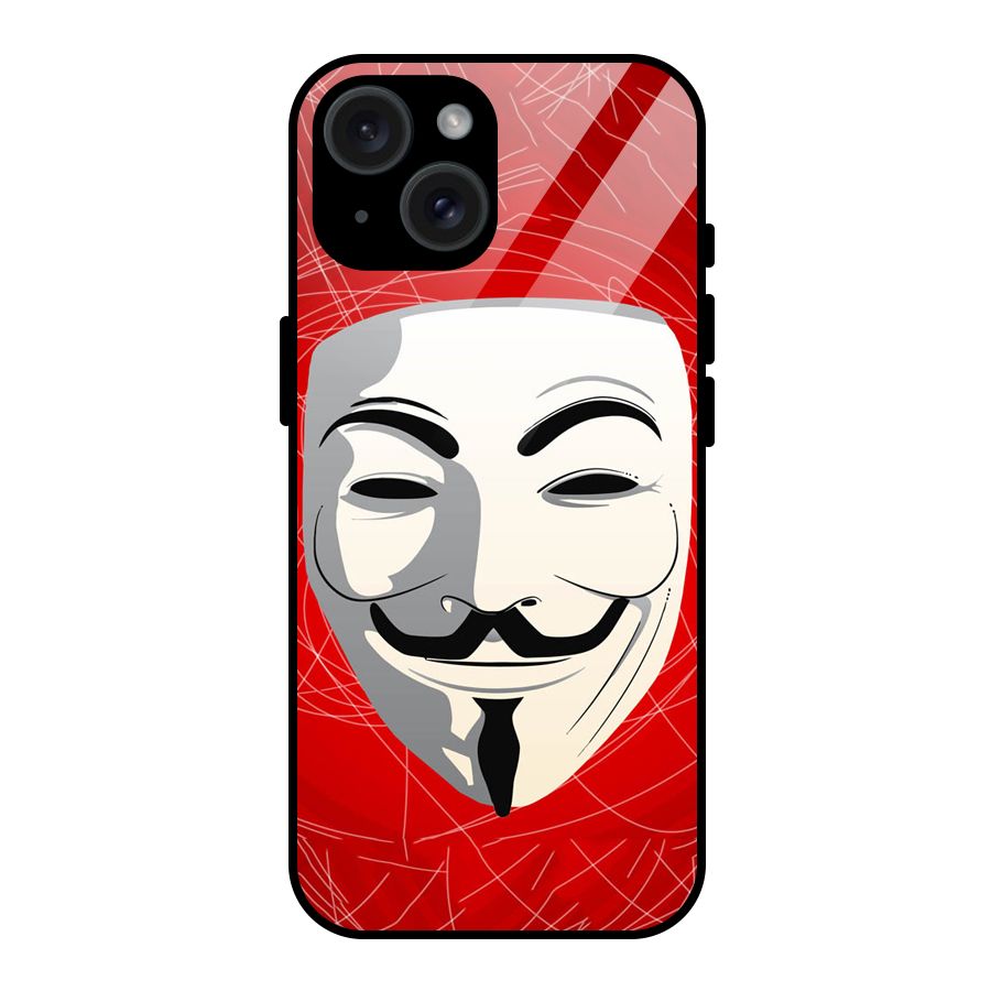 Anonymous Mask Abstract  Glass Back Case for iPhone 15