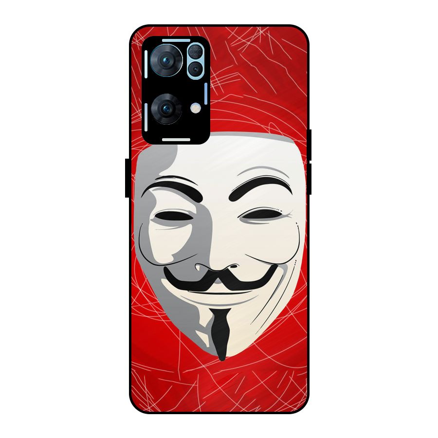 Anonymous Mask Abstract  Metal Back Case for Oppo Reno7 Pro 5G