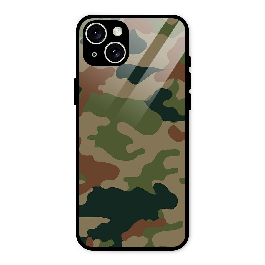 Army Camouflage Glass Back Case for iPhone 15 Plus