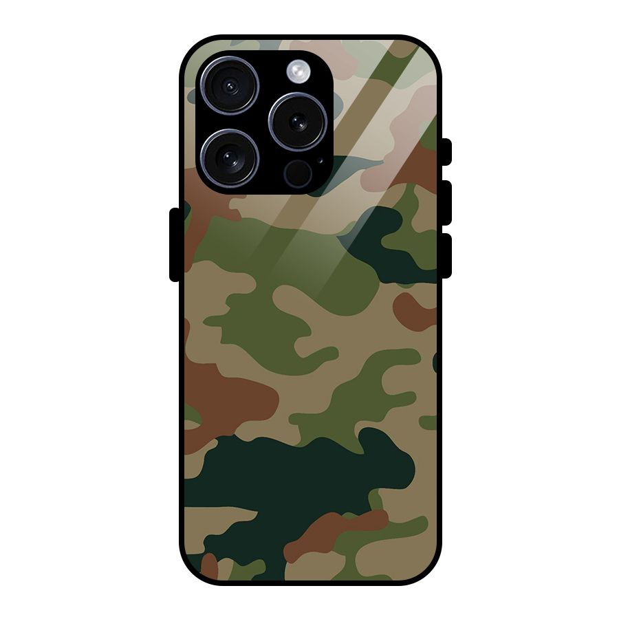 Army Camouflage Glass Back Case for iPhone 15 Pro