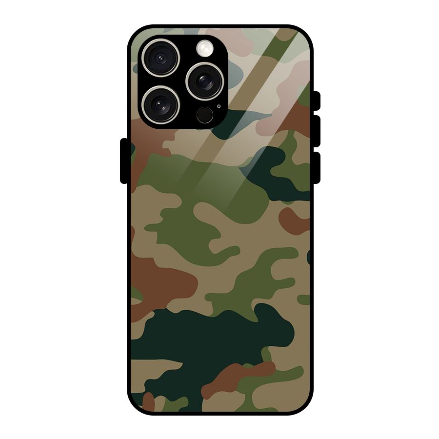 Army Camouflage Glass Back Case for iPhone 15 Pro Max