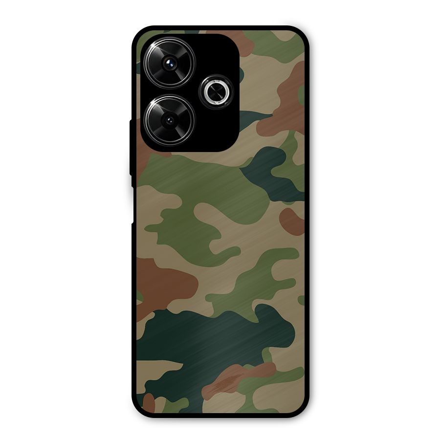 Army Camouflage Metal Back Case for Poco M6 Plus