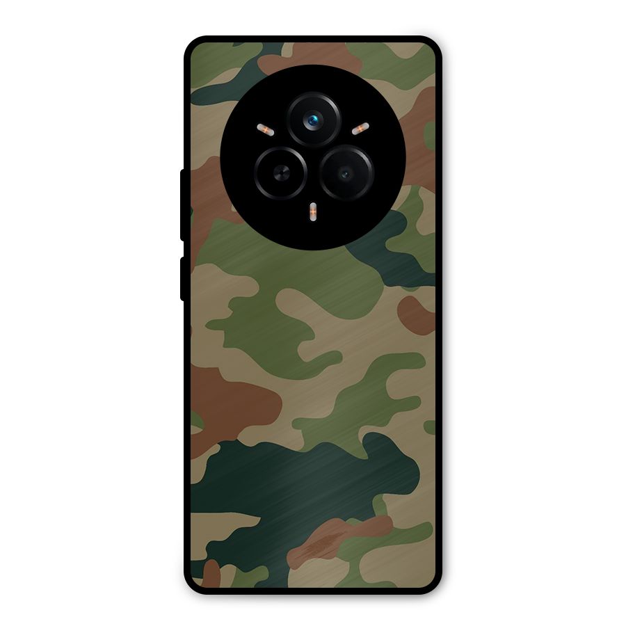 Army Camouflage Metal Back Case for Realme 14 Pro