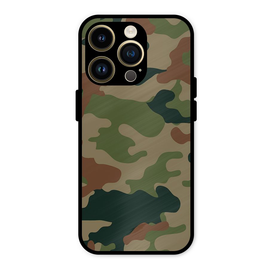 Army Camouflage Metal Back Case for iPhone 14 Pro