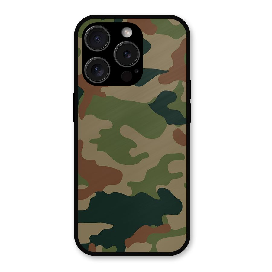 Army Camouflage Metal Back Case for iPhone 15 Pro